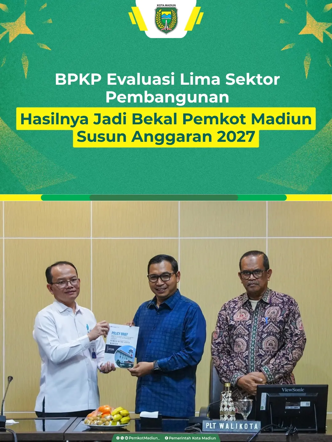 Pemkot Madiun menerima policy brief hasil evaluasi perencanaan pembangunan dan penganggaran 2026 dari BPKP Provinsi Jawa...